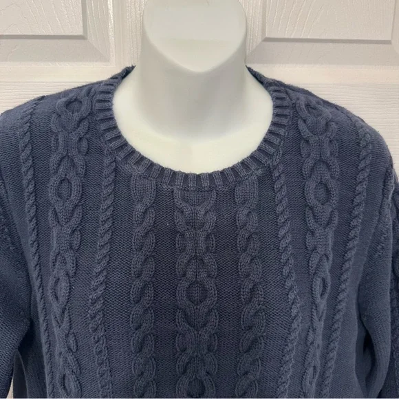 L.L.Bean Women’s XL Navy Blue Double L Cable Knit Sweater 100% Cotton Fisherman - Picture 2 of 14